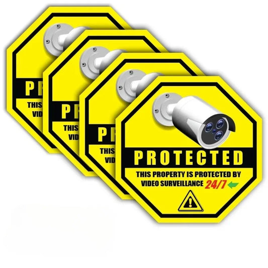 4Pcs 3.5inches Security Camera Surveillance Car Sticker CCTV System Video Protected Notice Decal for Window Wall Peaceful Pleasures Health and Wellness Default Title