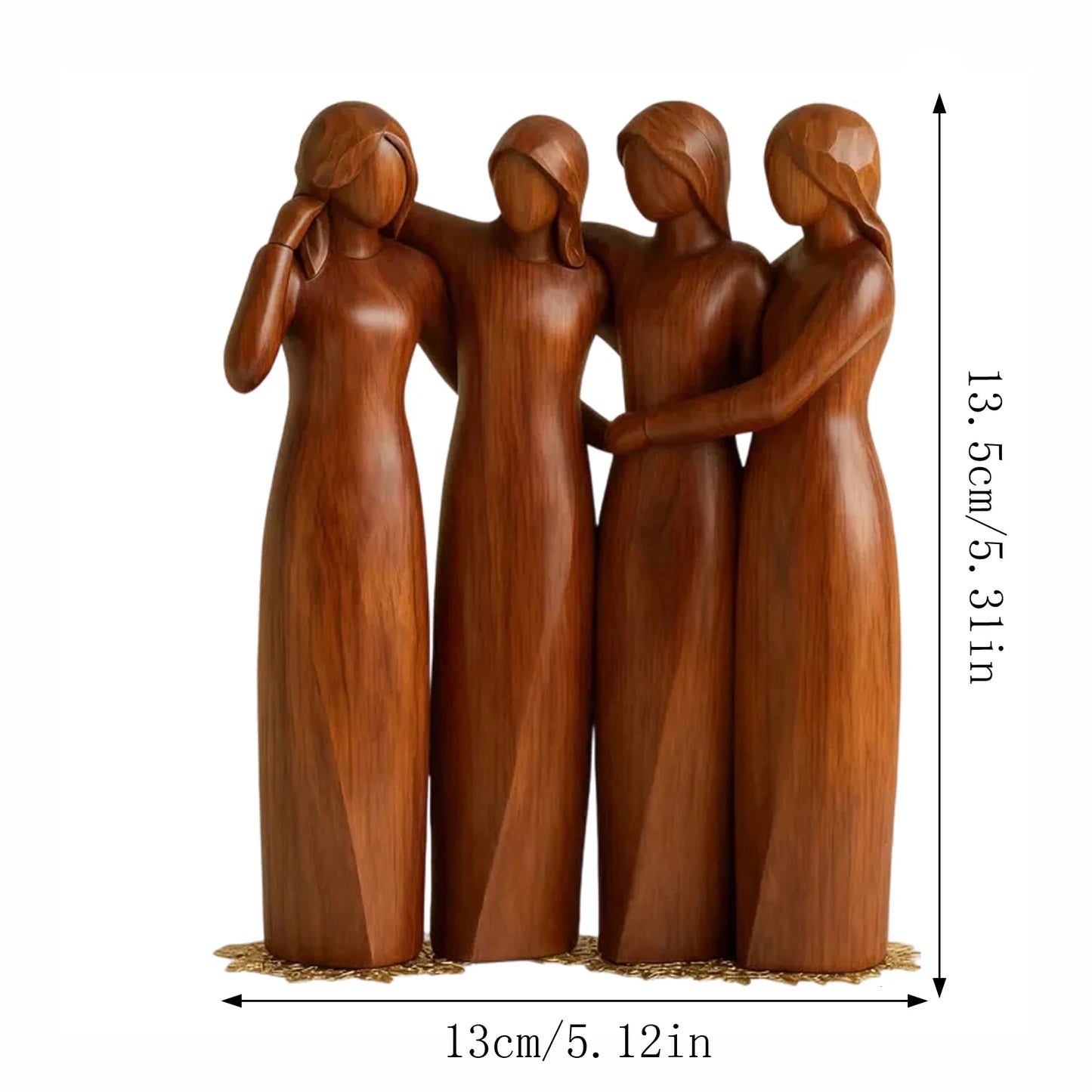 Four Sisters Heart Resin Figurine | Wood-Carved Style Decor