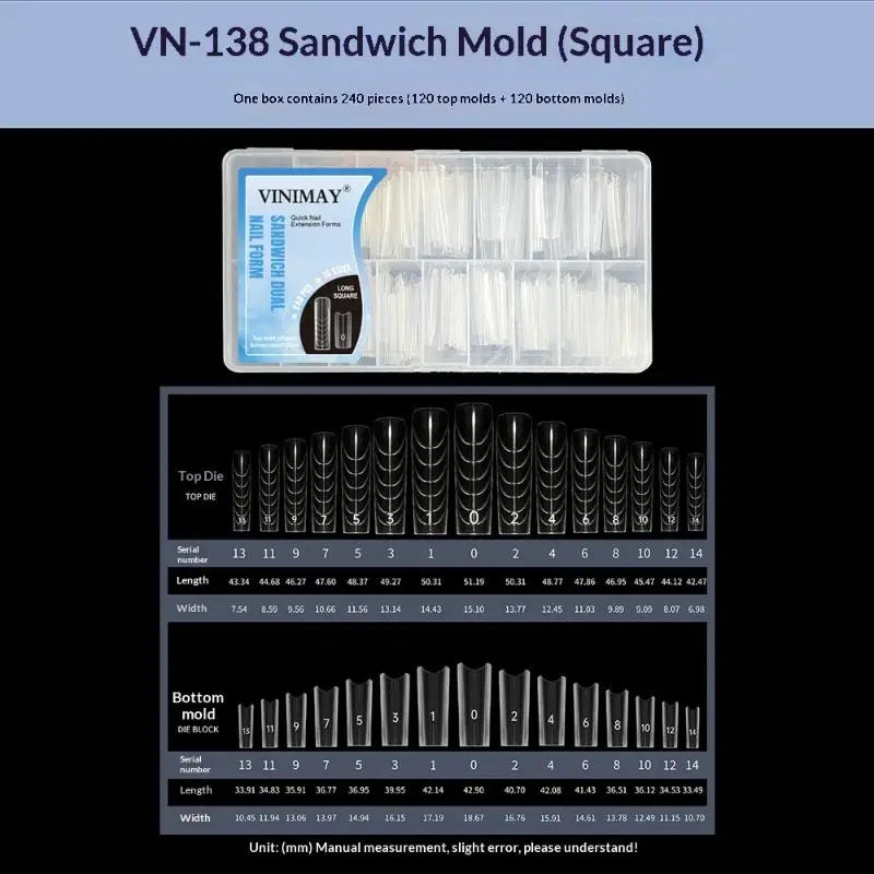 240 Pcs Sandwich Dual Nail Forms 15 Size Extensions-Dual Forms Top Bottom Mold Long Coffin Almond Nail Art Forms Manicure Tool Peaceful Pleasures Health and Wellness VN138