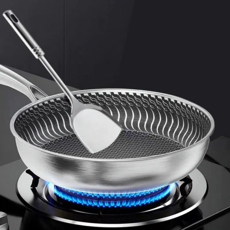 Whole Body Tri-Ply Stainless Steel Frying Pan 316 Stainless Steel Wok Pan Double-sided Honeycomb Skillet Suitable for All Stove Peaceful Pleasures Health and Wellness