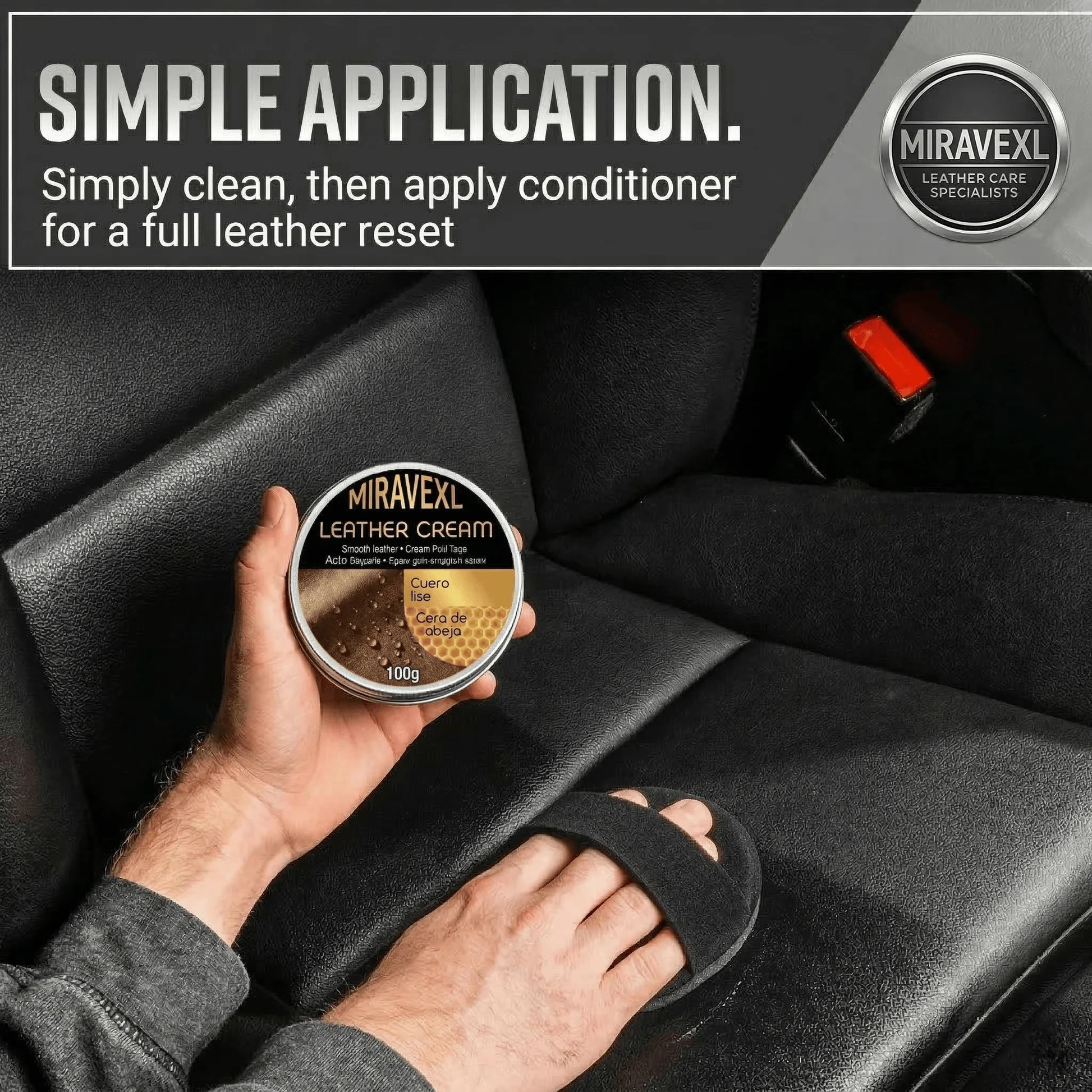 MIRAVEXL Leather Cream Conditioner 100g with Sponge Applicator Auto Car Seat Sofa Restorer Beeswax Polish Leather Care Balm Peaceful Pleasures Health and Wellness