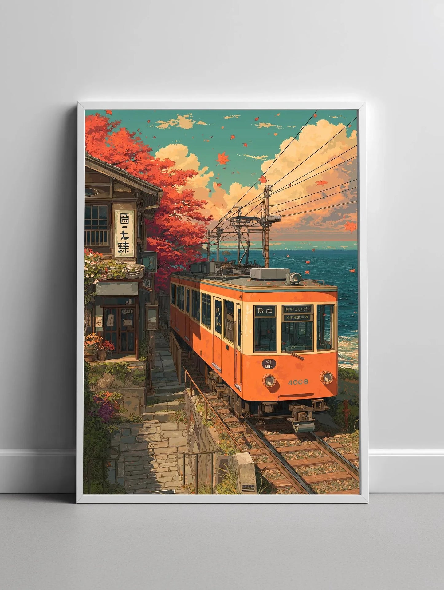 Retro Japanese Railway Landscape Canvas Print Tokyo Rainy Night Street Wall Art Poster for Modern Living Room Bedroom Home Decor Peaceful Pleasures Health and Wellness WO740 40x60cm Unframed