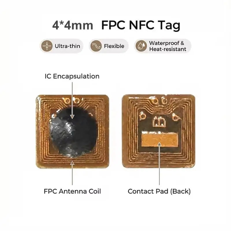 NTAG213 NFC RFID Sticker Tags 4x4mm Programmable – 10 Pack