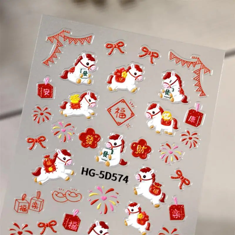 Cute Cartoon Pony Nail Stickers DIY Nail Stickers Nail Decorations Accessories Year Of The Horse Nail Appliques Art Sticker Peaceful Pleasures Health and Wellness