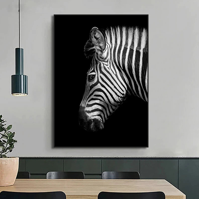 Black and White Animals Lions Family Elephant Giraffe Zebra Wall Poster Prints Canvas Painting Pictures for Kids Room Decor Peaceful Pleasures Health and Wellness