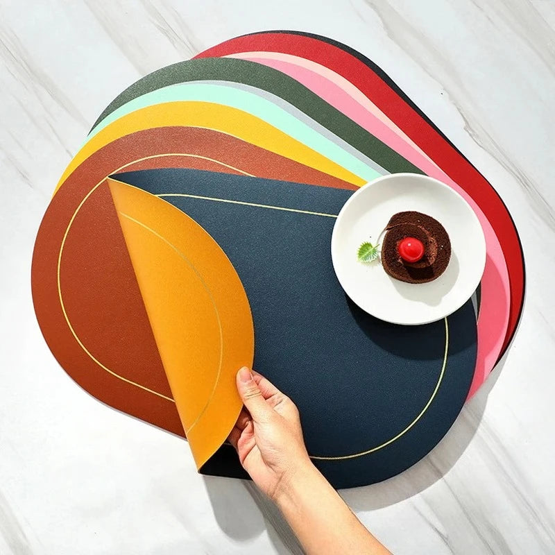 Faux Leather Placemats Double-Sided Color Oval Design Home Decor Kitchen Dining Table Placemats Heat Resistant pad Peaceful Pleasures Health and Wellness