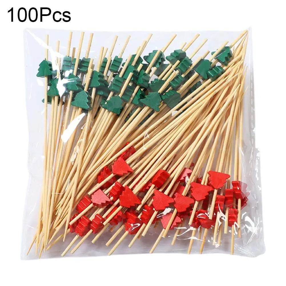 Christmas Bamboo Cocktail Picks 50/100pcs | Festive Food Sticks Holiday Food Picks Peaceful Pleasures Health and Wellness C 100pcs