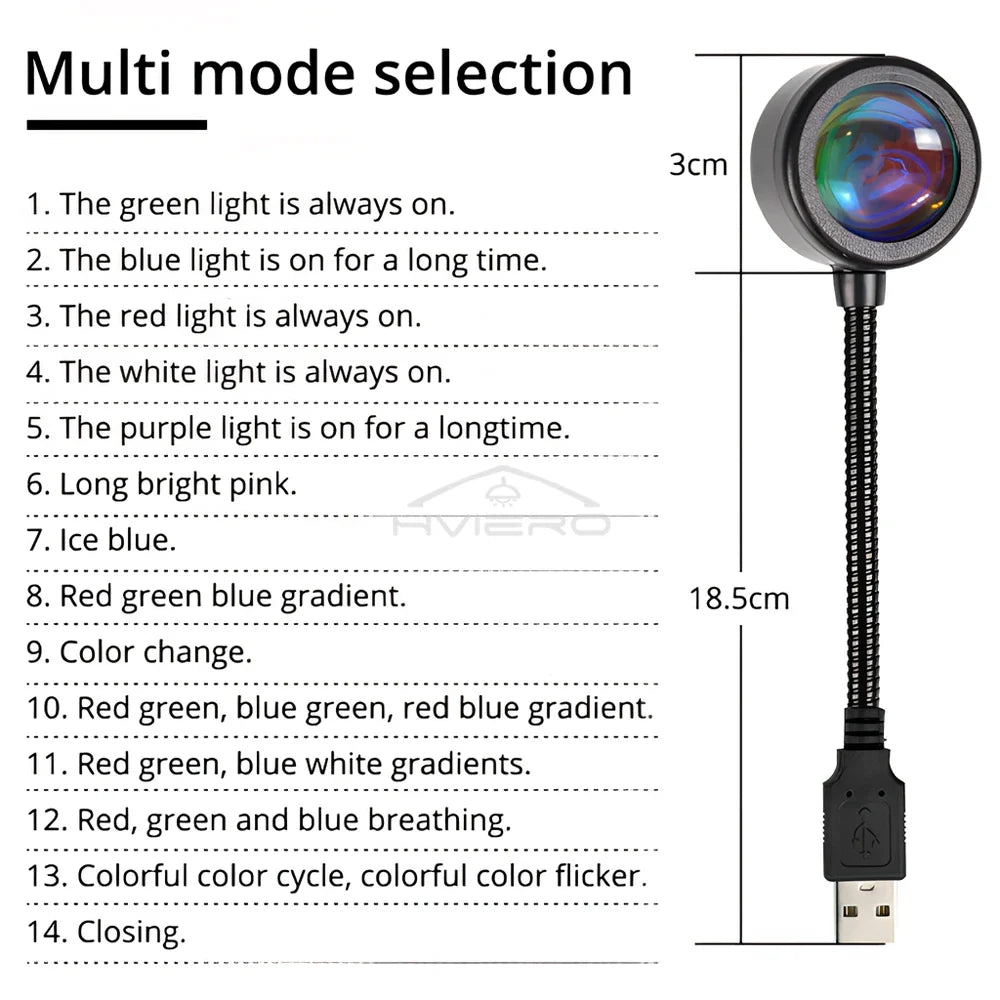 USB Sunset Lamp – Colorful Gradient LED Atmosphere Light