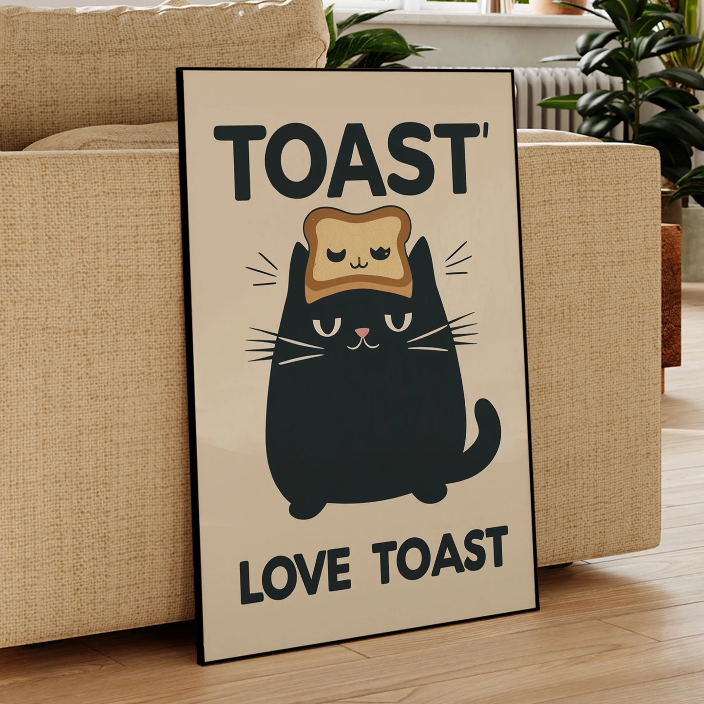 Black Cat Breakfast Toast Canvas Wall Art Print | Home Decor