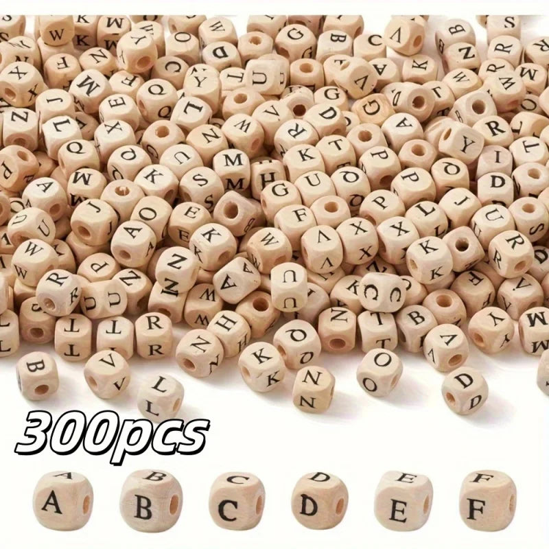 300pcs Wooden Alphabet Letter Beads – 8mm Square DIY Jewelry & Craft Beads Peaceful Pleasures Health and Wellness