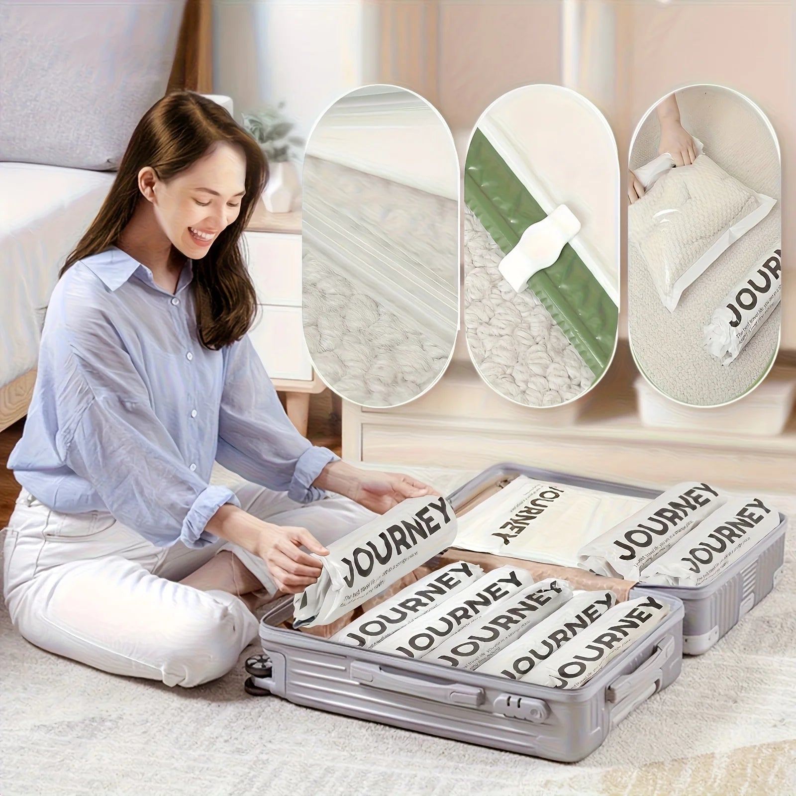 2pcs Hand-Rolled Travel Vacuum Storage Bags – No Pump Needed, Space-Saving Travel Bags for Camping, Picnics and Road Trips Peaceful Pleasures Health and Wellness