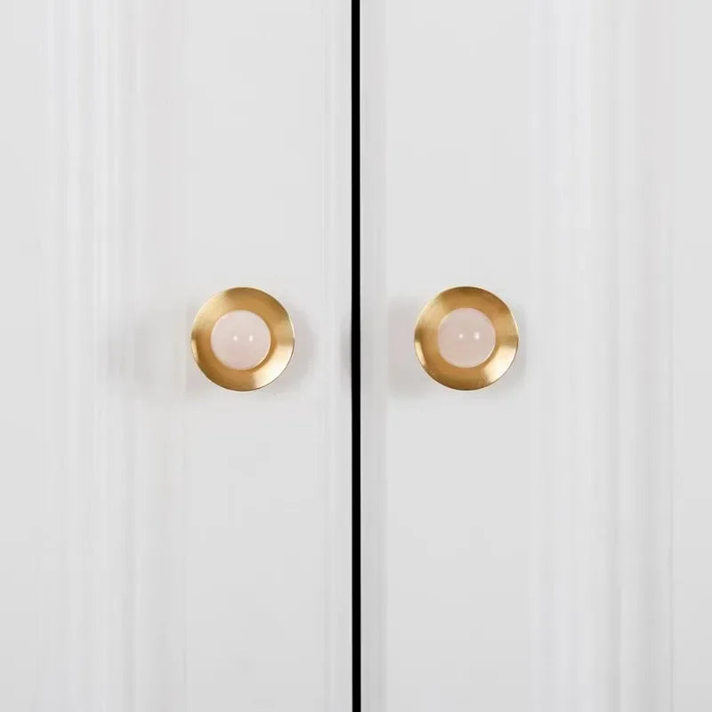 Pink Crystal & Solid Brass Cabinet Knobs | Natural Stone Handles