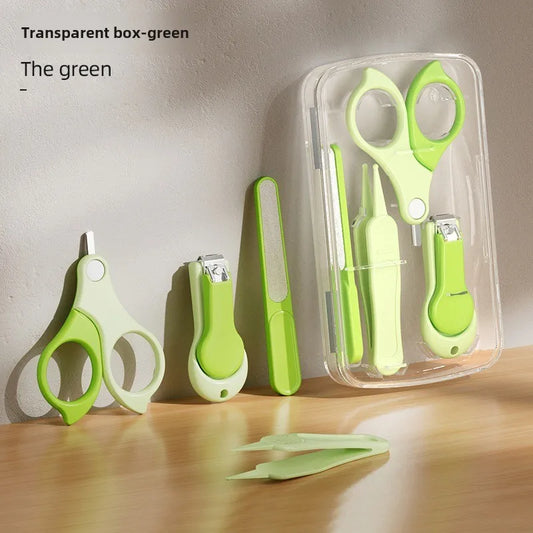 4-piece Set Baby Nail Clipper Set Stainless Steel Anti-clamping Nail Trimmer Safe for Newborn Infant Toddler Essential Care Kit Peaceful Pleasures Health and Wellness green