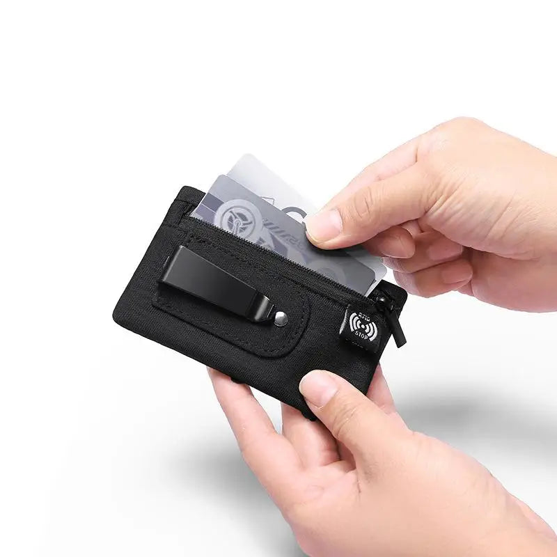 RFID Slim Nylon Wallet with Zipper & Carabiner Clip
