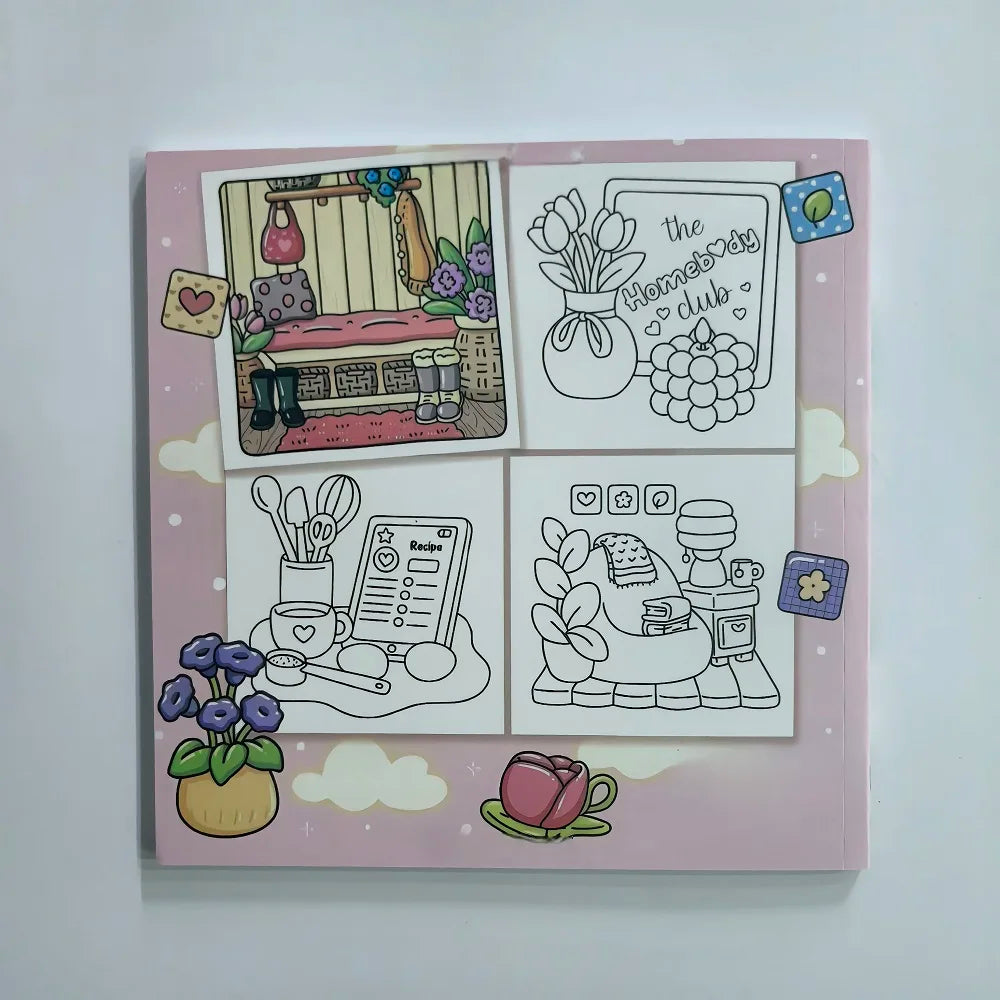 Cozy Girl Homebody Cute Coloring Book Stress Relief Art Drawing