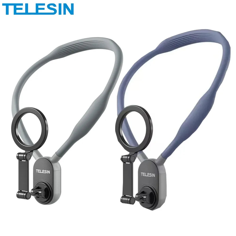 TELESIN Silicone Magnetic Quick Release Neck Mount Hold for IPhone 15 14 13 12 11 10 SAMSUNG HUAWEI XIAOMI Phone Accessories Peaceful Pleasures Health and Wellness 1Grey 1Blue