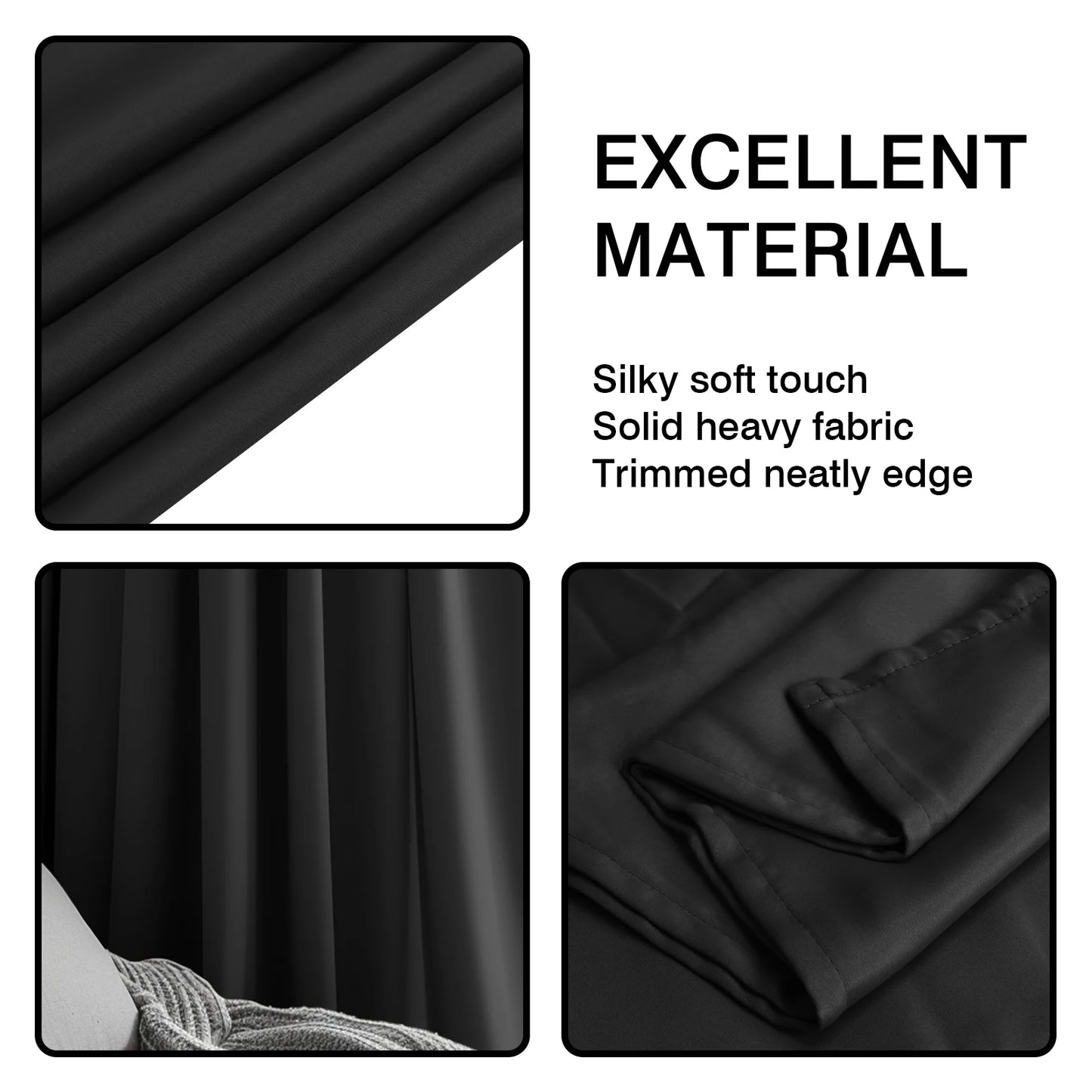 Blackout Curtains Rod Pocket Drapes – Black/Gray | 85–99% Light