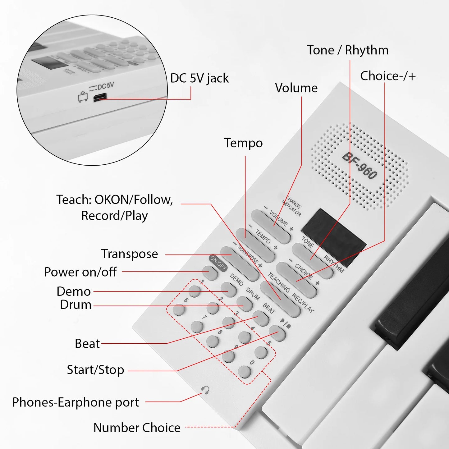 61-Key Foldable Electronic Piano LED Display Rechargeable Battery