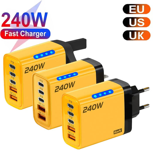 5-in-1 240W GaN Fast Charger | 2 USB + 3 USB-C Desktop Hub GaN Multi-Port Charger Peaceful Pleasures Health and Wellness
