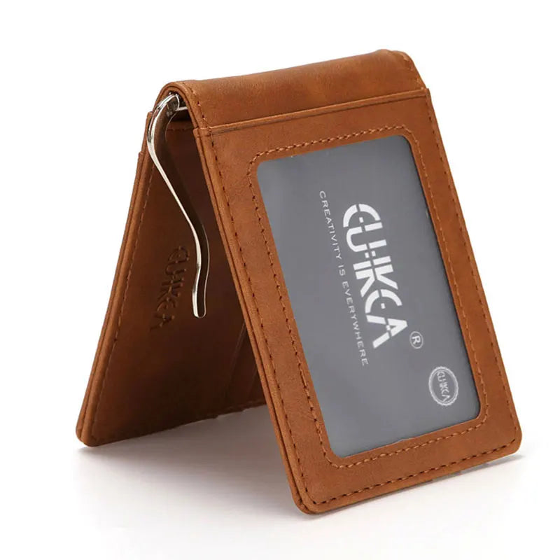 RFID Men's Slim Leather Bifold Money Clip Wallet | 10 Card Slots