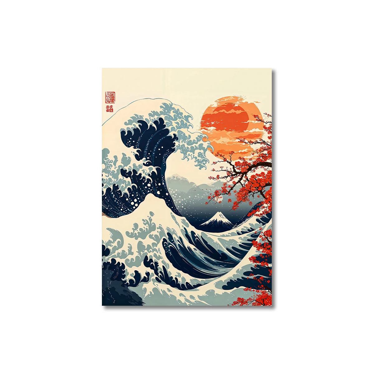 Japanese Mount Fuji Canvas Wall Art | Plum Blossom Wave Poster Canvas Wall Art Peaceful Pleasures Health and Wellness TL521 20x30cm Unframed