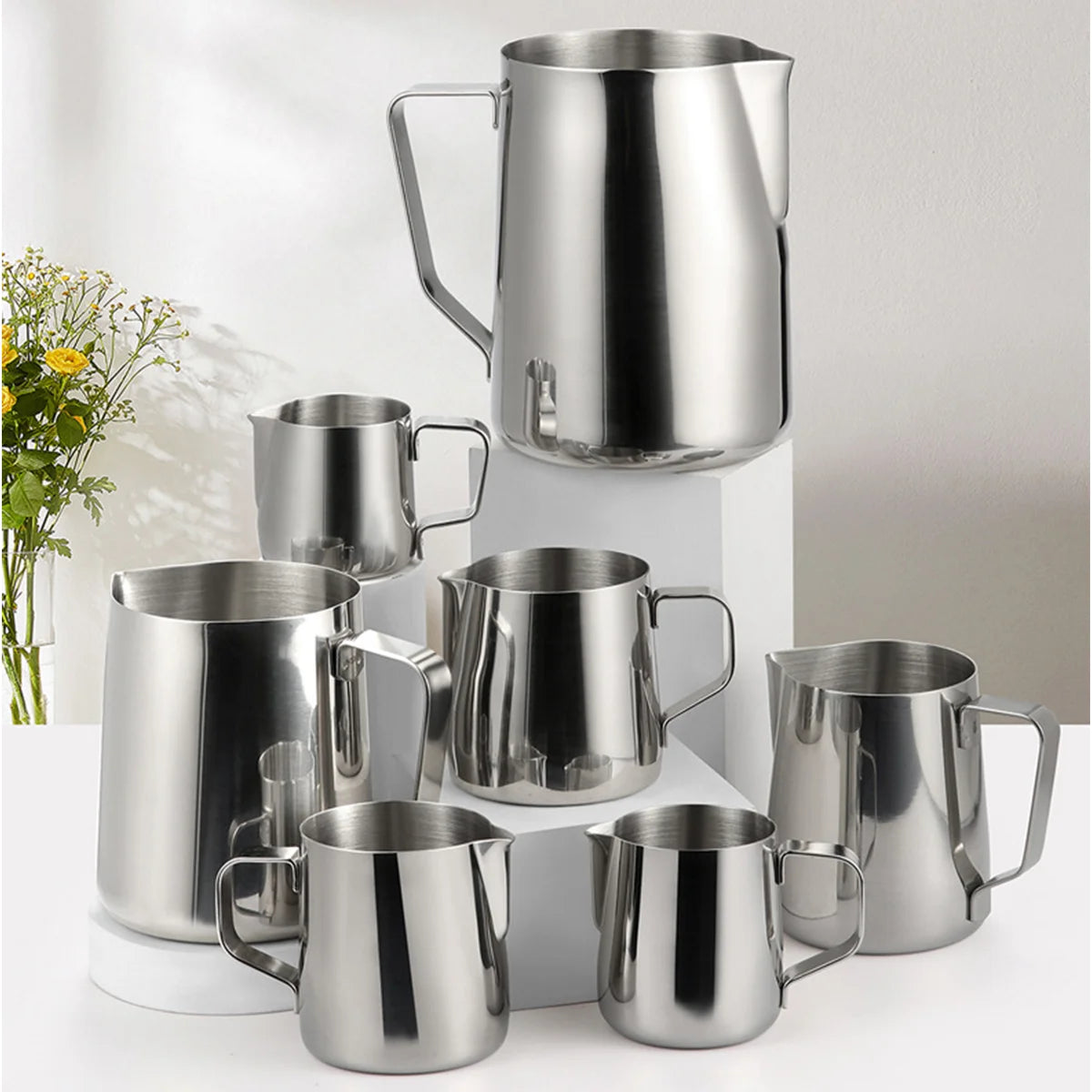 Leeseph Stainless Steel Milk Frothing Pitcher with Drip Resistant Spout, Latte Art Pitcher for Cappuccino Espresso Barista&Home Peaceful Pleasures Health and Wellness