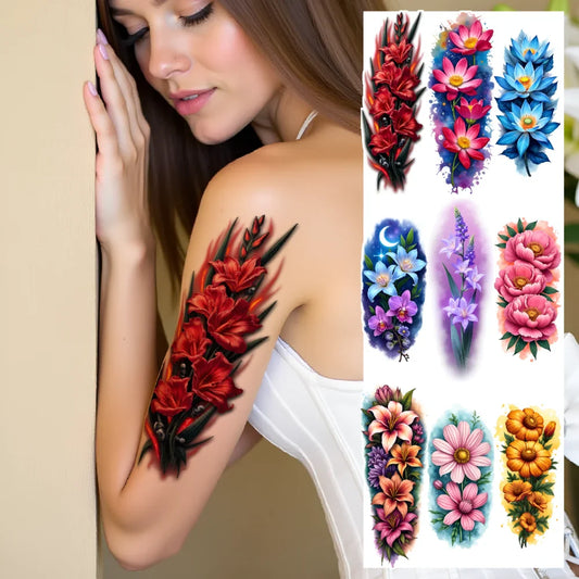 3-Pack Floral Temporary Tattoos – Colorful Realism, Waterproof Temporary Tattoo Stickers Oasis Select