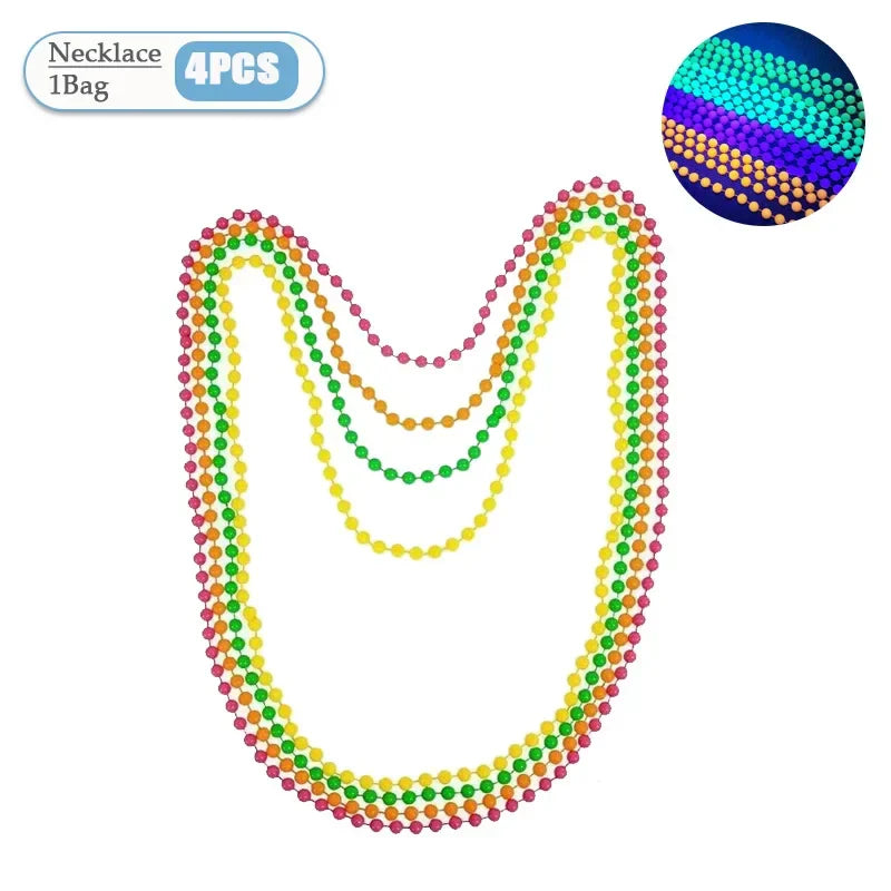 Neon Glow Bead Necklace & Bracelet Set – 4–40 PCS UV Party
