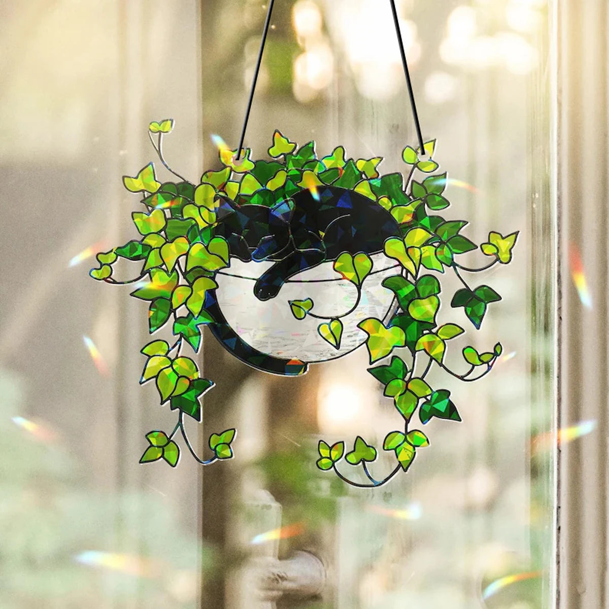 Black Cat Acrylic Suncatcher Plant Pot Window Hanging Decor