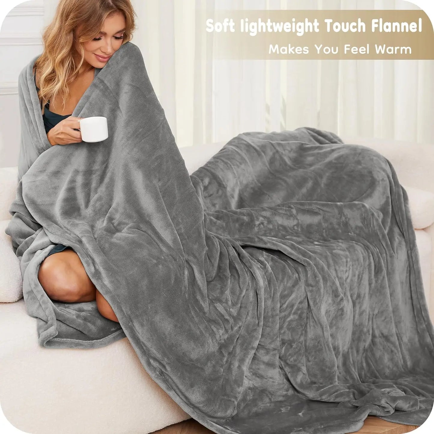 Full Size Electric Heated Blanket – 4 Levels, Light Grey Peaceful Pleasures Health and Wellness