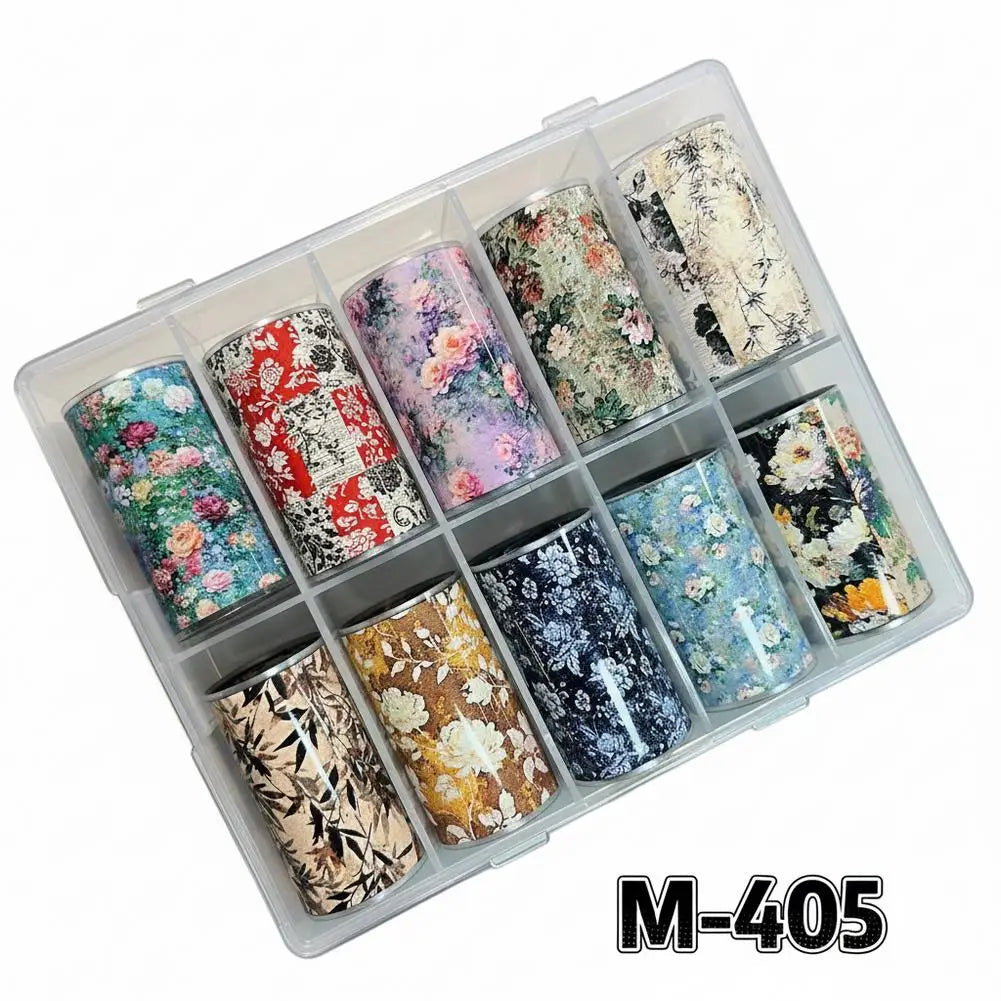 10-Roll Holographic Floral Nail Transfer Foils – Starry Sky