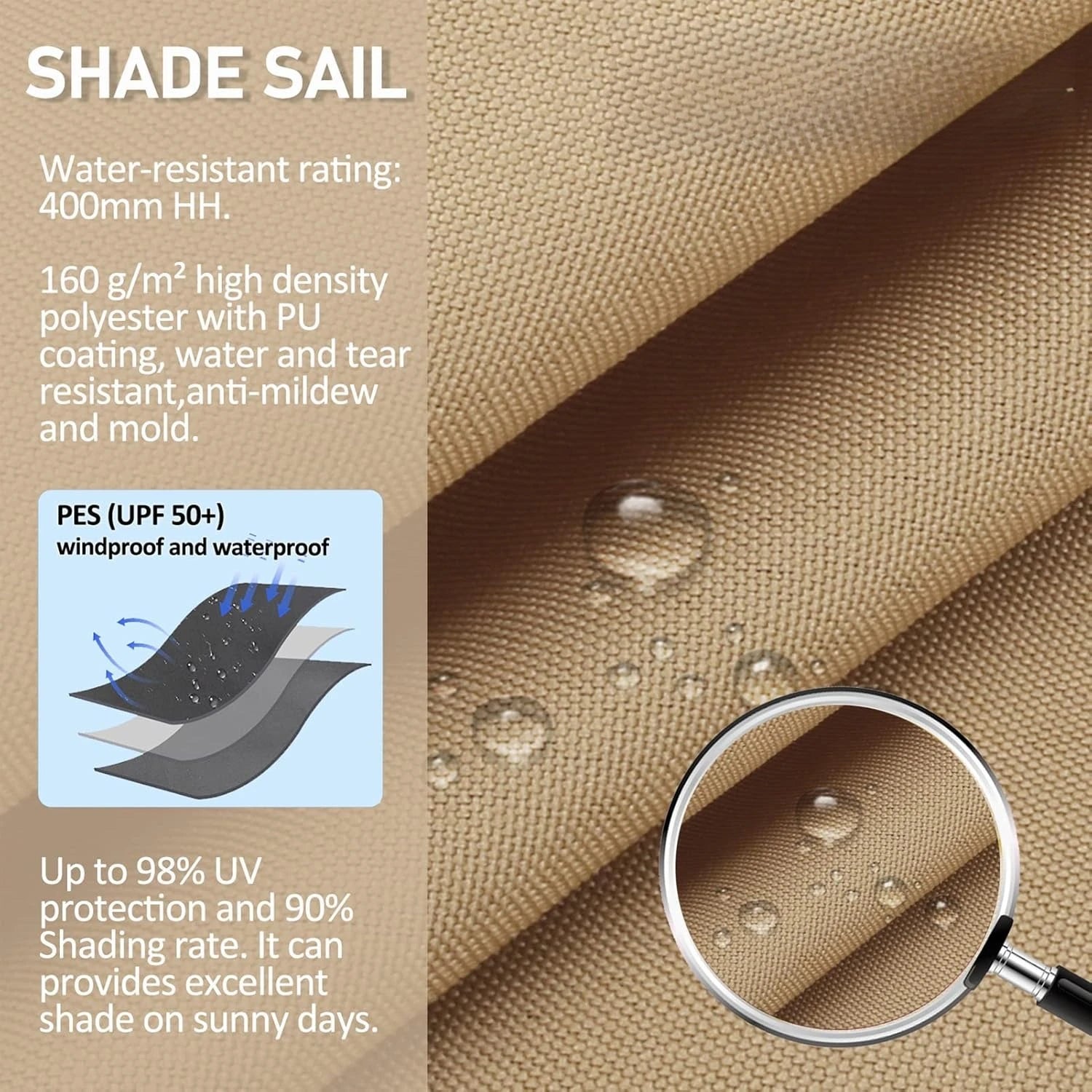 Sun Shade Sail Triangle Rectangle Waterproof Canopy 95% UV Block Awning Sunscreen with Ropes for Outdoor Patio Garden Pool Cover Peaceful Pleasures Health and Wellness