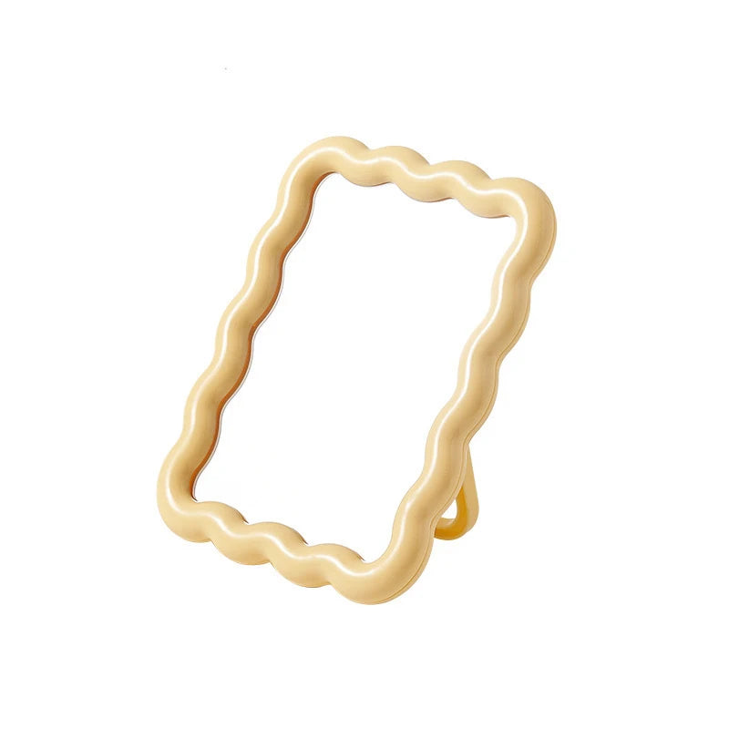 Corrugated Desktop Makeup Mirror Solid Color Simple Portable Handheld Makeup Mirror Foldable Student Compact Cute Mirror Peaceful Pleasures Health and Wellness Yellow