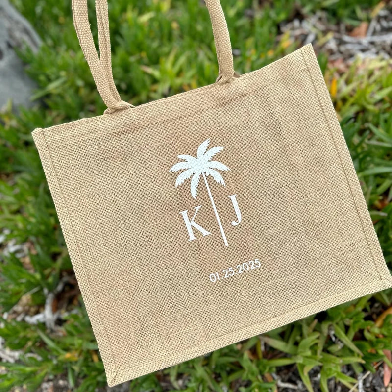 Personalized Palm Tree Beach Tote Bag | Bridal Wedding Gift Personalized Tote Bag Peaceful Pleasures Health and Wellness