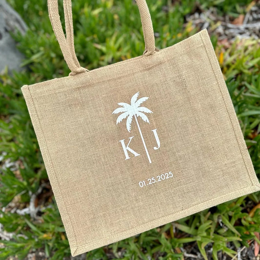 Personalized Palm Tree Beach Tote Bag | Bridal Wedding Gift Personalized Tote Bag Peaceful Pleasures Health and Wellness