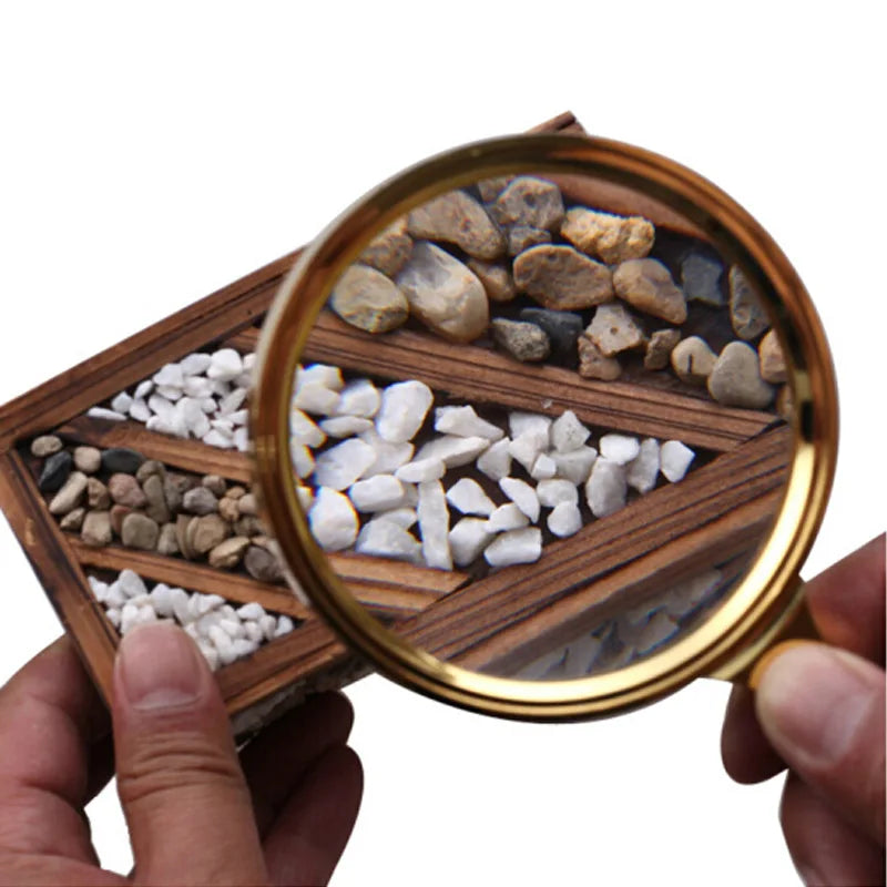 90Mm 6X High Magnification Hand-Held Magnifying Glass for The Elderly Reading Color Matching Solid Wood Handle Detachable Peaceful Pleasures Health and Wellness