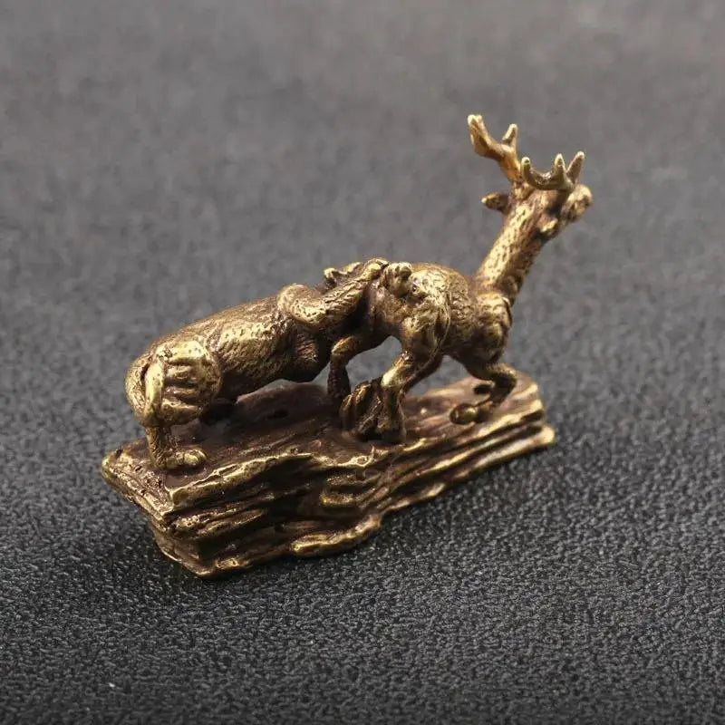 Pure Copper Tiger King Catching Deer Statue Small Ornament Antique
