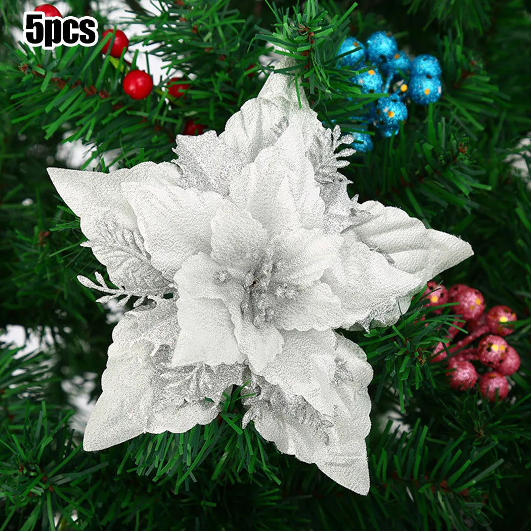 Christmas Large Poinsettia Glitter Flower Tree Hanging Party Xmas