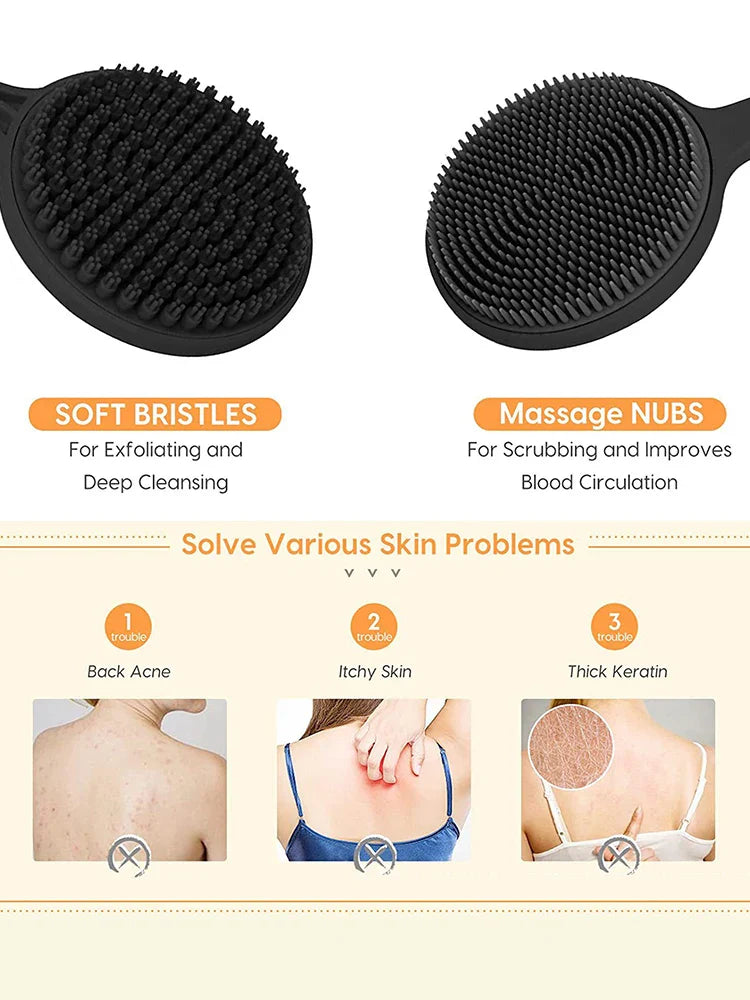 Bath Back Brush with Handle – Exfoliating Shower Sponge Scrubber