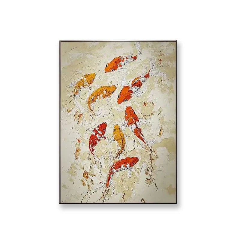 Modren Beautiful Home Wall Decor Pure Handmade Abstract Fishes Oil Painting On Canvas Poster Mural For Living Room Bedroom Porch Peaceful Pleasures Health and Wellness
