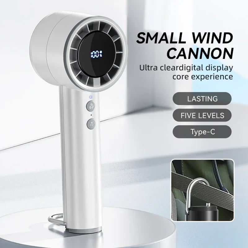 Handheld Mini Ice Fan Refrigeration Air Conditioner Rechargeable With LED Display 5 Speed Super Cool Turbo Fan For Travel Peaceful Pleasures Health and Wellness White
