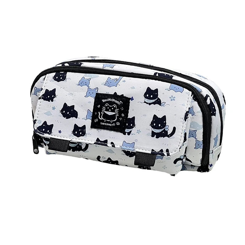 3-Layer Large Capacity Pencil Case – Cute Snow Cat Design