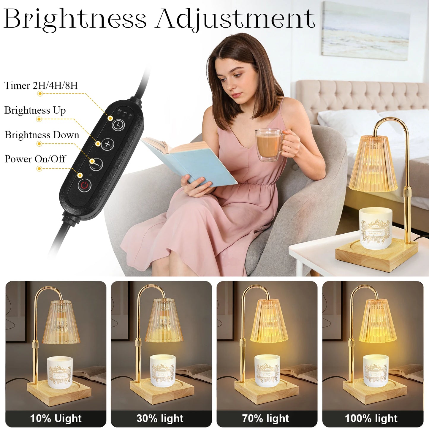Candle Warmer Lamp With Wooden Tray Candle Holder Dimmable Height Adjustable Electric Night Light for Bedroom Home Desk Decor Peaceful Pleasures Health and Wellness