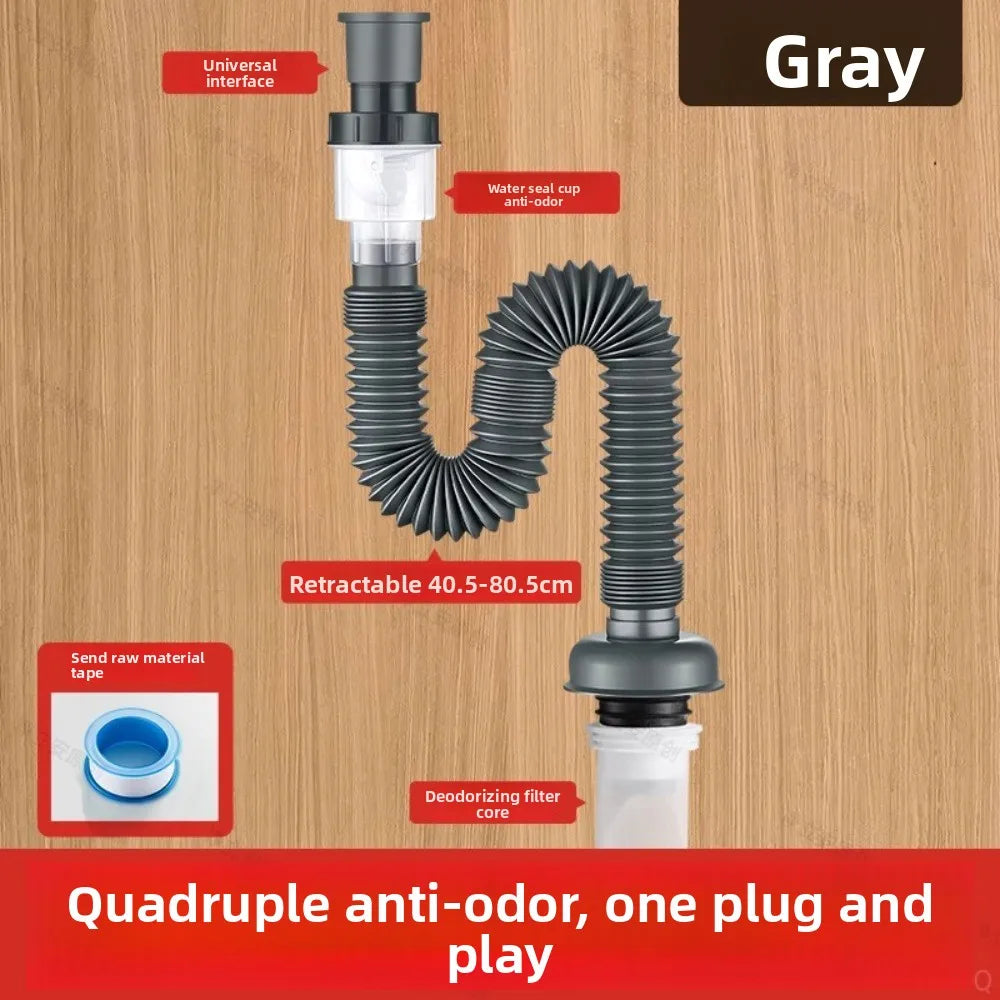 P-Trap Kitchen Sink Drain Set – Strainer, Hose & Odor Filter