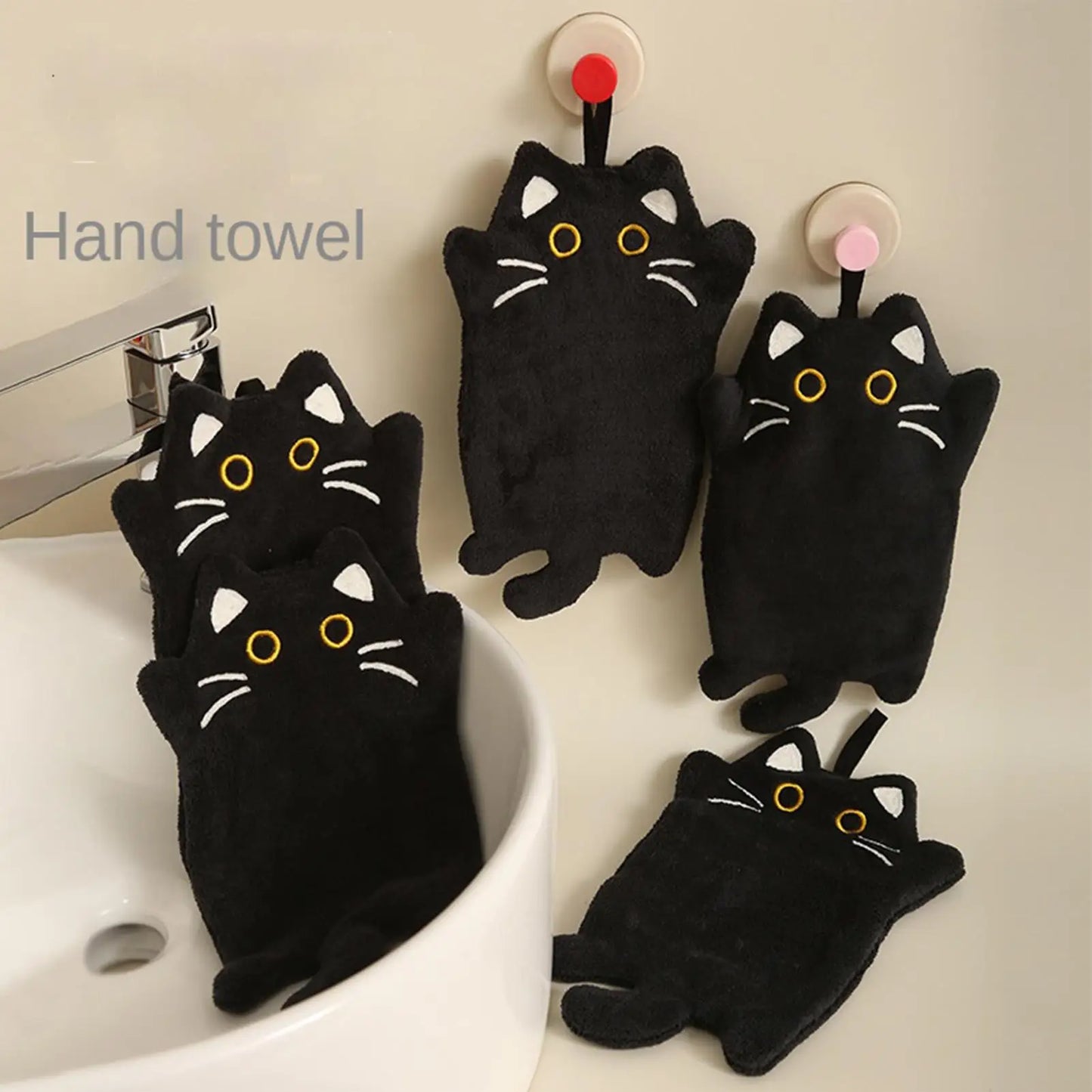 Cute Cat Hand Towel – Coral Fleece Hanging Bathroom Towel