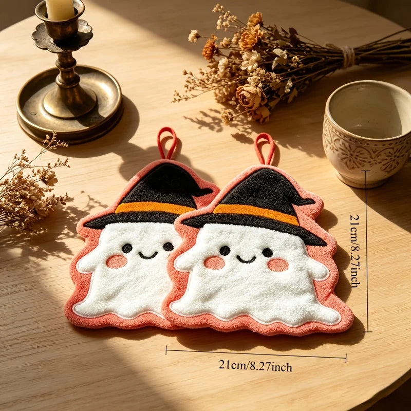Halloween Cute Ghost Witch Hat Hanging Towel Soft Coral Velvet Quick