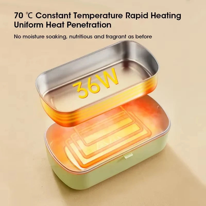 Stainless Steel Electric Lunch Box Water-Free Heating Food Warmer Bento Box Office Lunch Container with Built-In Heater Peaceful Pleasures Health and Wellness