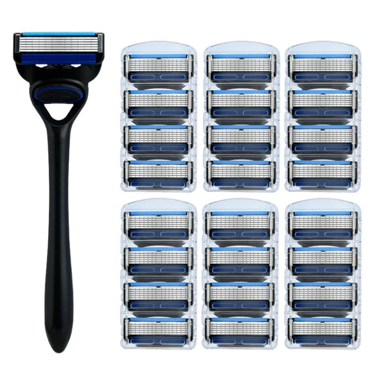 Men's 6-Blade Safety Razor | Replaceable Stainless Steel Head Manual Safety Razor Peaceful Pleasures Health and Wellness