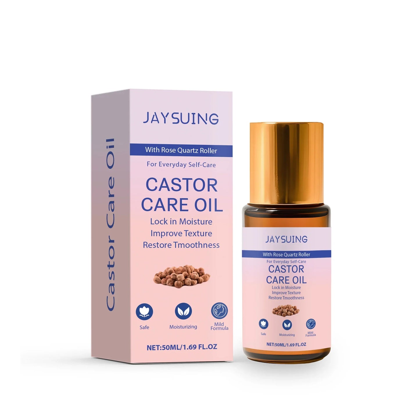 Organic Castor Oil + Rose Quartz Roller – Skin & Hair Care