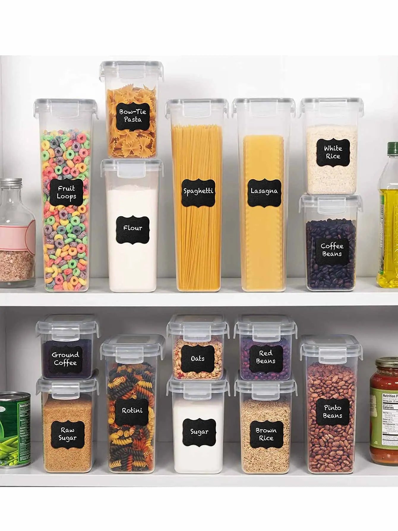 24pcs Airtight Food Storage Containers with Labels Peaceful Pleasures Health and Wellness